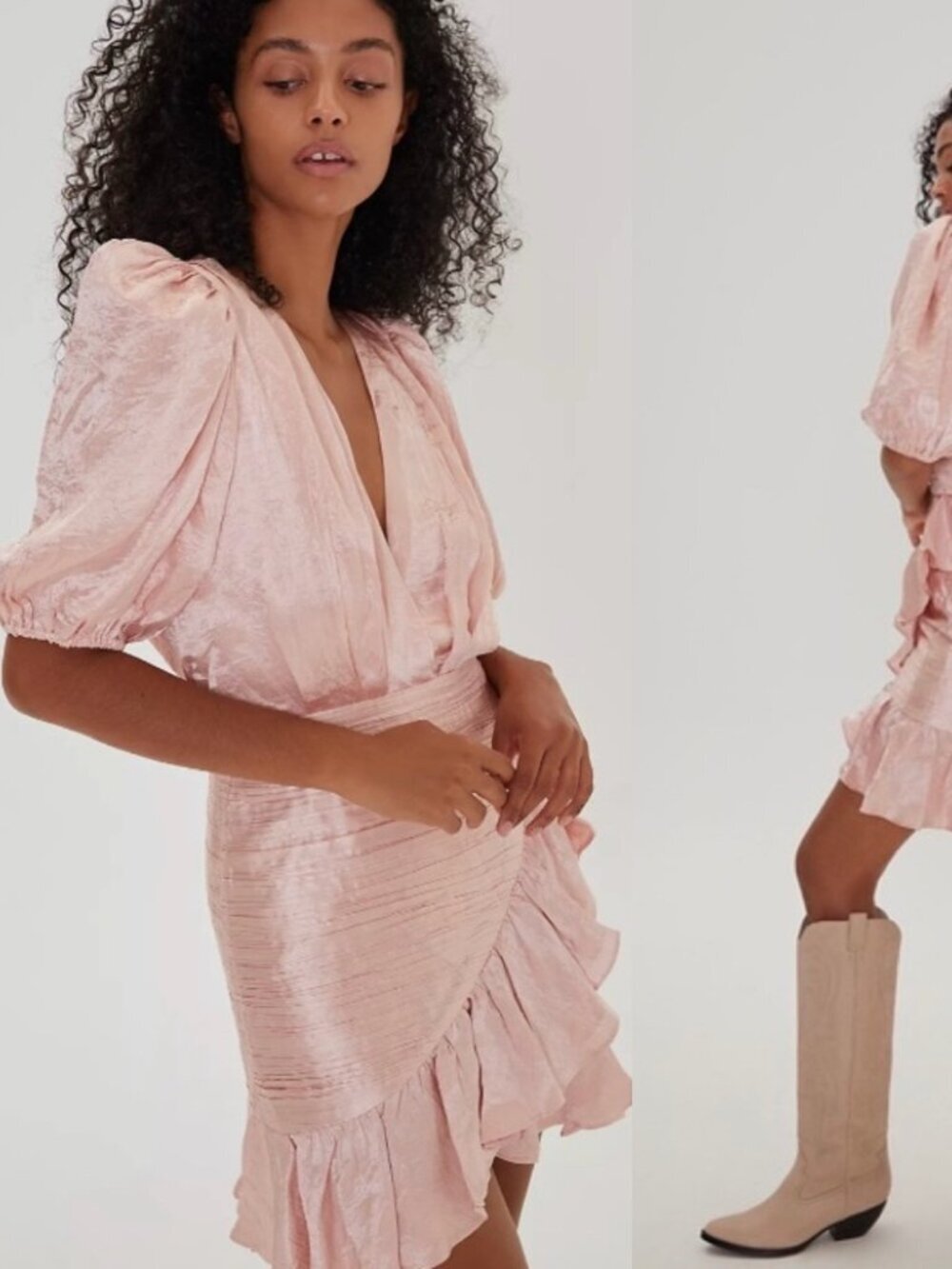Ronny Kobo Pink Mindy Puff Sleeve Ruffle Mini Dress